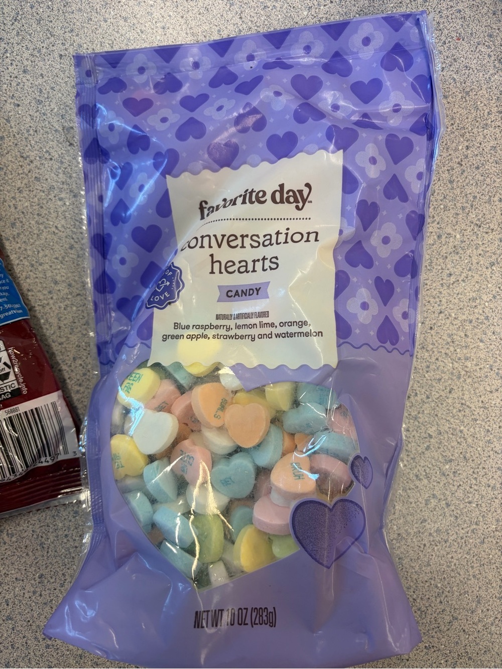 Purple Conversation Hearts Candy - Assorted Pastel Flavors